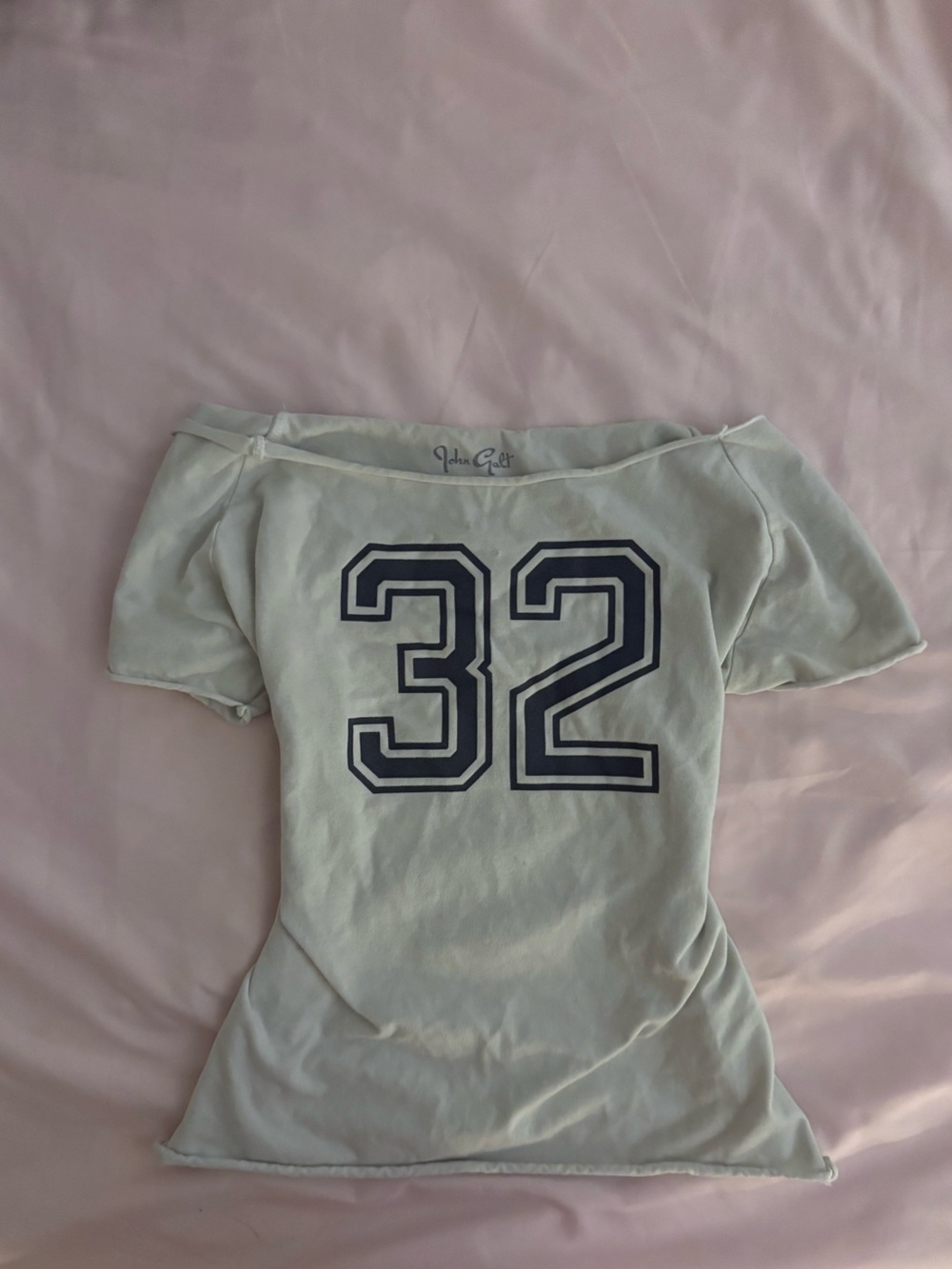 Brandy Melville White off the shoulder top with Navy number Print